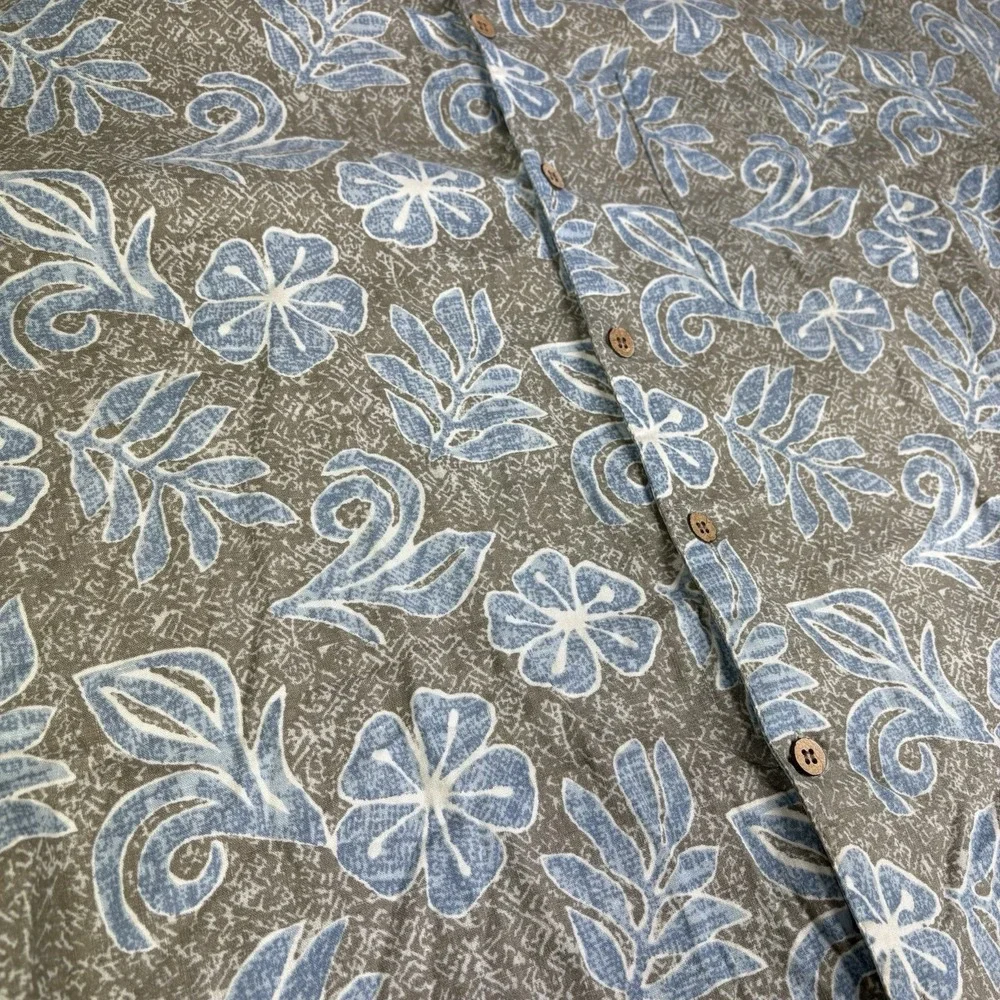 VTG OP Shirt Mens Large Green/Grey Floral Hawaiian SS Button Front Camp Y2K 90s